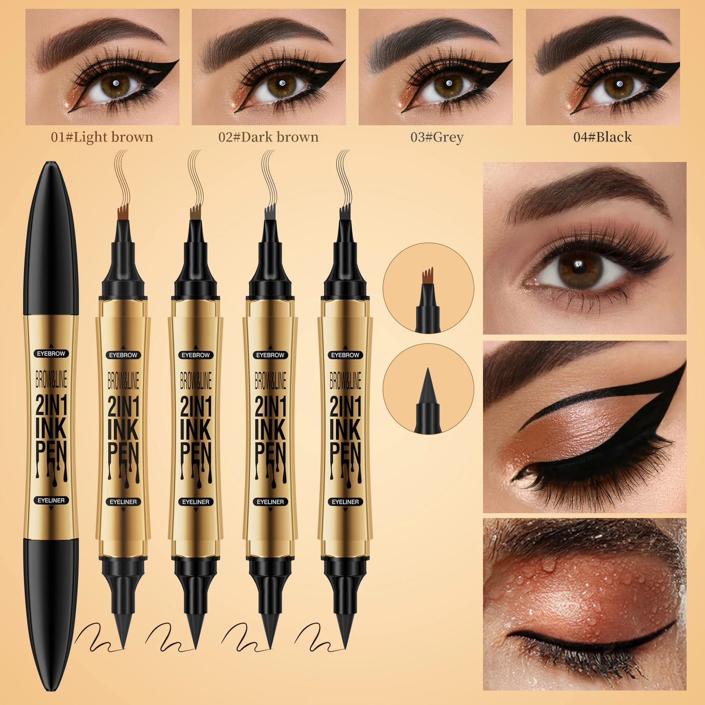 4 Point Eyebrow Pencil Waterproof Liquid Eyebrow Pen Eyeliner Makeup Long Lasting Brow Pen Black Eye Tattoo Cosmetics