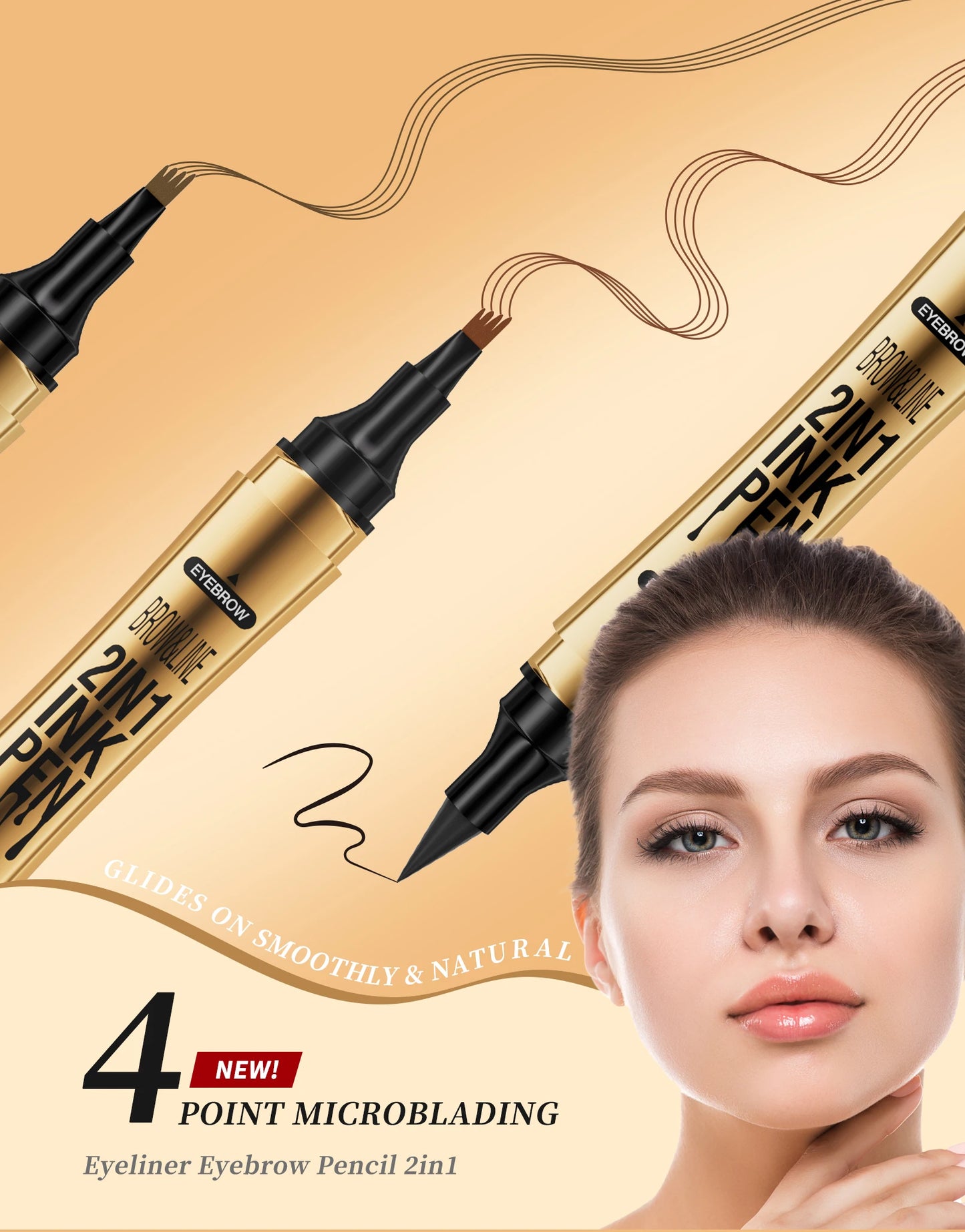 4 Point Eyebrow Pencil Waterproof Liquid Eyebrow Pen Eyeliner Makeup Long Lasting Brow Pen Black Eye Tattoo Cosmetics
