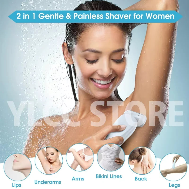 Portable Waterproof 2 In 1 Painless Shaving Knife Lady Private Part Hair Shaver Trimmer Epilator Bikini Trimmer Electric Razors