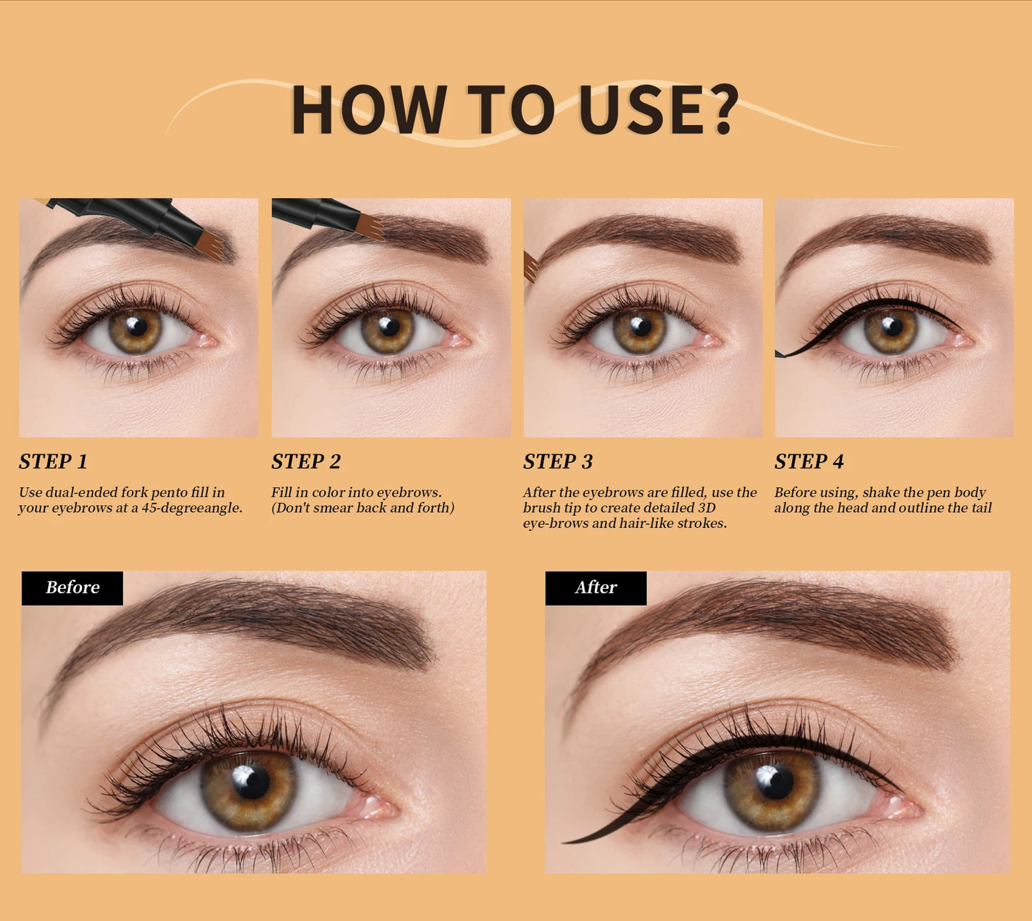 4 Point Eyebrow Pencil Waterproof Liquid Eyebrow Pen Eyeliner Makeup Long Lasting Brow Pen Black Eye Tattoo Cosmetics